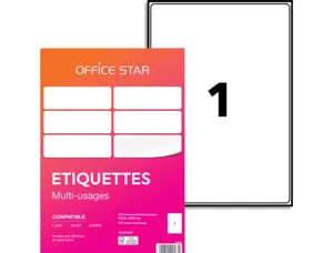 Etiquette office star impression laser jet encre et copieur 199,6x289,1mm coloris blanc pochette 100 unites — Non classé