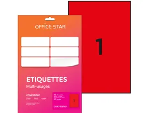 Etiquette office star impression laser jet encre et copieur 210x297mm coloris     rouge pochette 50 unites — Non classé