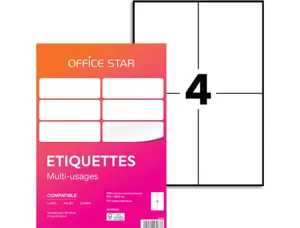 Etiquette office star impression laser jet encre et copieur 105x148,5mm coloris   blanc pochette 400 unites — Non classé