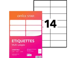Etiquette office star impression laser jet encre et copieur 105x42,4mm coloris    blanc pochette 1400 unites — Non classé