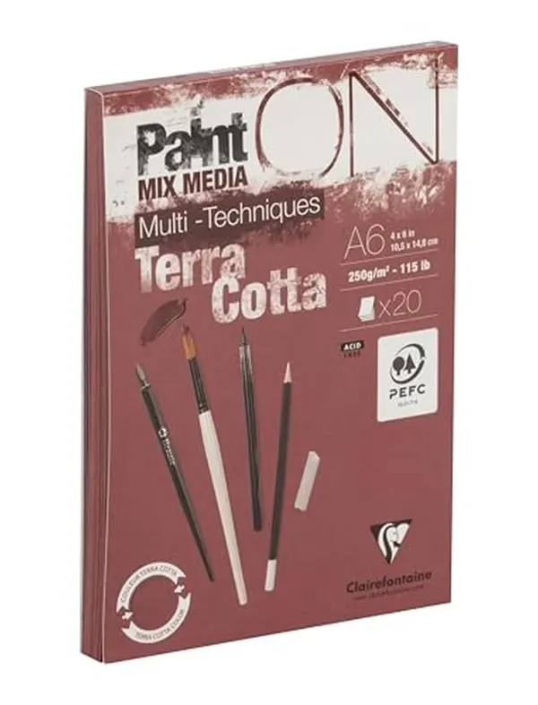Bloc dessin clairefontaine paint on encolle a6 20        feuilles 250g coloris         terracotta — Non classé