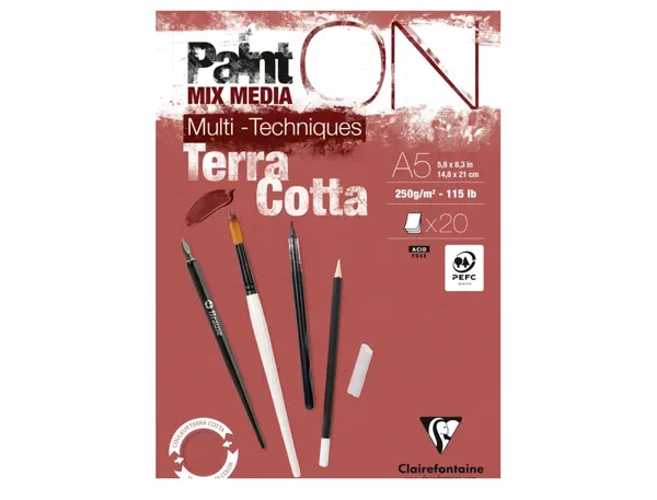 Bloc dessin clairefontaine paint on encolle a5 20        feuilles 250g coloris         terracotta — Non classé