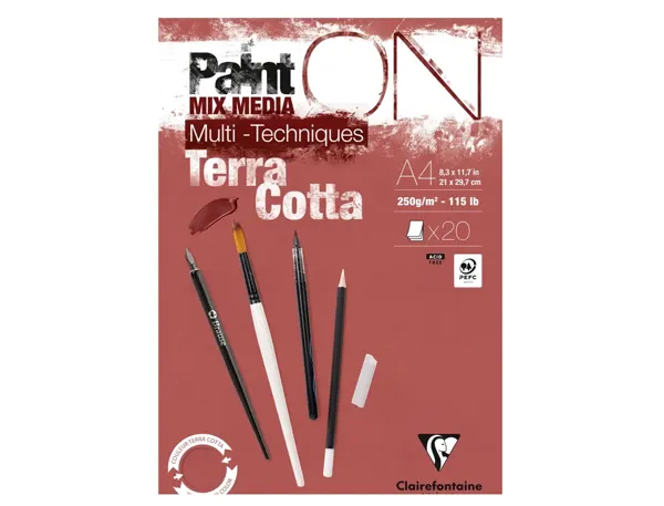 Bloc dessin clairefontaine paint on encolle a4 20        feuilles 250g coloris         terracotta — Non classé