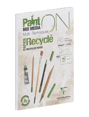 Bloc dessin clairefontaine paint on recycleáencolle a6   15 feuilles 250g coloris      blanc — Non classé
