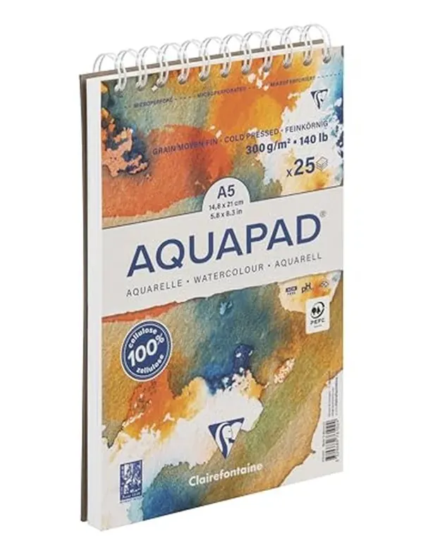 Bloc clairefontaine aquapad reliure integrale a5+ 25      feuilles 300g grain moyen     coloris blanc — Non classé