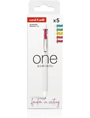Roller uniball one encre gel ecriture moyenne 0,7mm        couleurs neon assorties       pochette 5 unites — Non classé