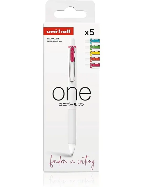 Roller uniball one encre gel ecriture moyenne 0,7mm        couleurs neon assorties       pochette 5 unites — Non classé