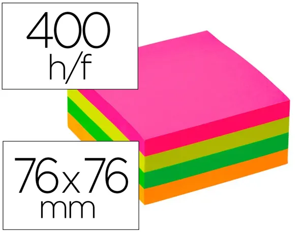 Bloc-notes q-connect cube quick notes 76x76mm 400f      repositionnables sans traces  coloris neon — Non classé