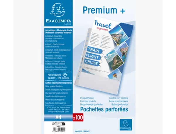Pochette perforee exacompta a4 pp lisse 12/100eme 120     microns paquet 100 unites — Non classé