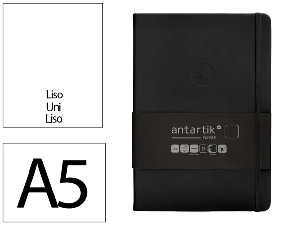 Carnet fermeture elastique antartik notes couverture rigide a5 papier uni ivoire 100 feuilles 80gr fsc coloris noir — Non…