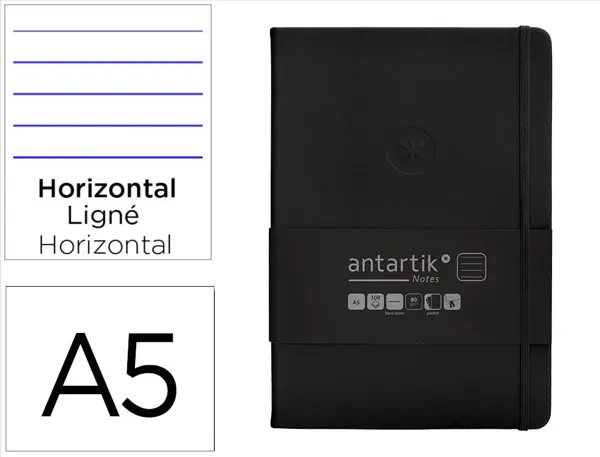 Carnet fermeture elastique antartik notes couverture     rigide a5 ligne 100 feuilles  80gr fsc coloris noir — Non classé
