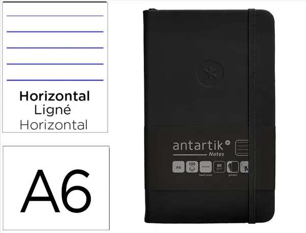 Carnet fermeture elastique antartik notes couverture     rigide a6 ligne 100 feuilles  80gr fsc coloris noir — Non classé