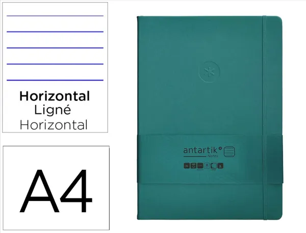 Carnet fermeture elastique antartik notes couverture     rigide a4 ligne 100 feuilles  80gr fsc coloris vert paon — Non…
