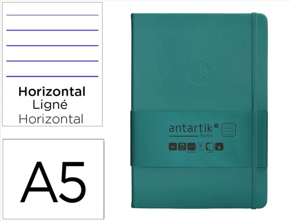 Carnet fermeture elastique antartik notes couverture     rigide a5 ligne 100 feuilles  80gr fsc coloris vert paon — Non…