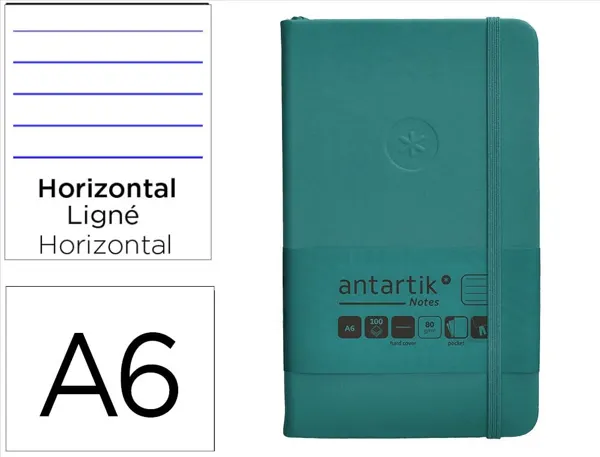 Carnet fermeture elastique antartik notes couverture     rigide a6 ligne 100 feuilles  80gr fsc coloris vert paon — Non…