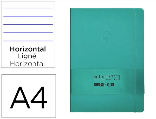 Carnet fermeture elastique antartik notes couverture     rigide a4 ligne 100 feuilles  80gr fsc coloris turquoise — Non…
