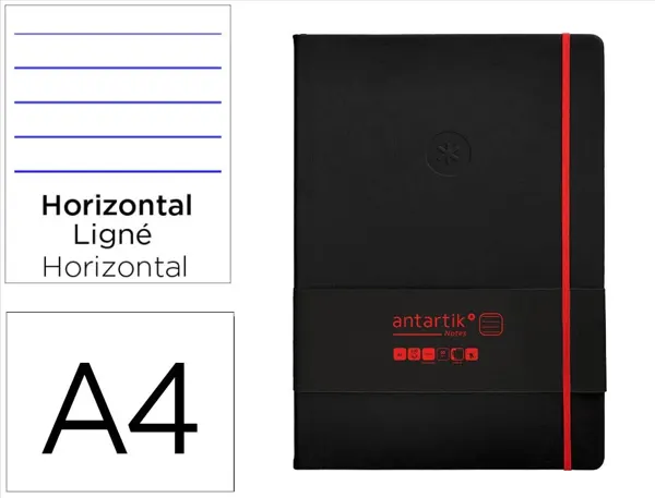 Carnet fermeture elastique rouge antartik notes          couverture rigide a4 ligne 100feuilles 80gr fsc coloris noir — Non…