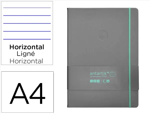 Carnet fermeture elastique turquoise antartik notes      couverture rigide a4 ligne 100feuilles 80gr fsc coloris gris — Non…
