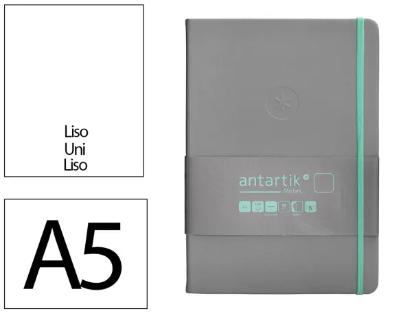Carnet fermeture elastique turquoise antartik notes couverture rigide a5 papier uni ivoire 100 feuilles 80gr fsc gris — Non…