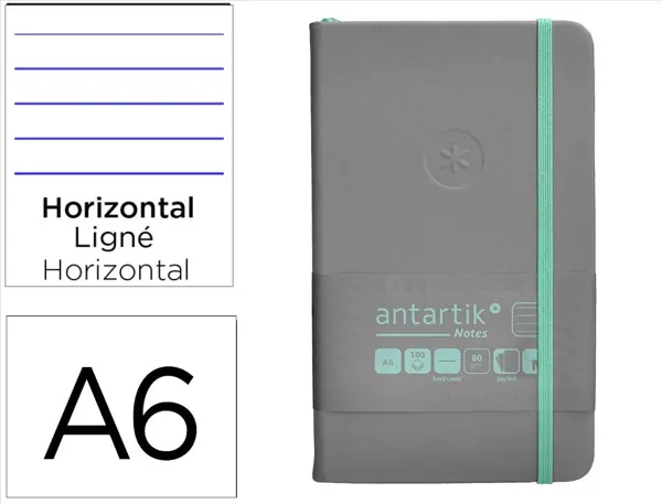 Carnet fermeture elastique turquoise antartik notes      couverture rigide a6 ligne 100feuilles 80gr fsc coloris gris — Non…