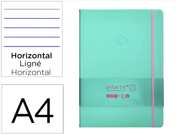 Carnet fermeture elastique rose antartik notes couverturerigide a4 ligne 100 feuilles  80gr fsc coloris turquoise — Non…