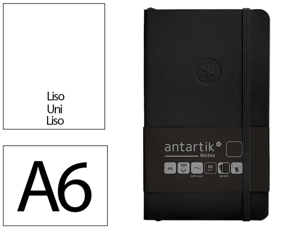 Carnet fermeture elastique antartik notes couverture souple a6 papier uni ivoire 100 feuilles 80gr fsc coloris noir — Non…