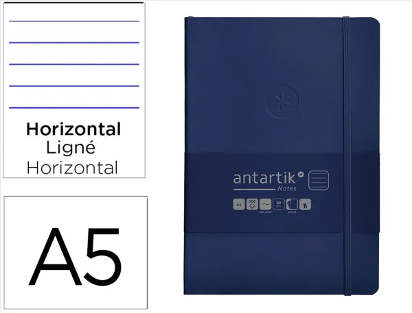 Carnet fermeture elastique antartik notes couverture     souple a5 ligne 100 feuilles  80gr fsc coloris bleu marine — Non…