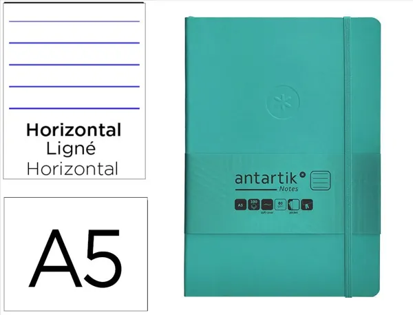Carnet fermeture elastique antartik notes couverture     souple a5 ligne 100 feuilles  80gr fsc coloris turquoise — Non…