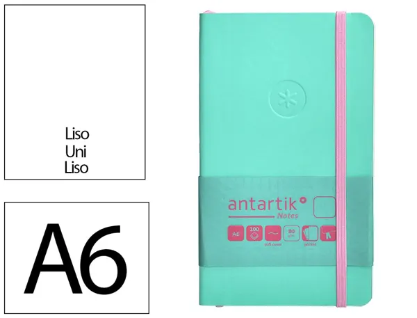 Carnet fermeture elastique rose antartik notes couverture souple a6 papier uni ivoire 100 feuilles 80gr fsc turquoise — Non…