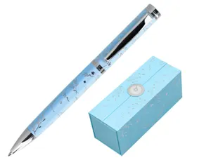 Stylo-bille belius collection bella aluminium encre bleue   coloris bleu ciel             design relief argente boite — Non…