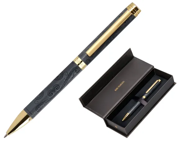 Stylo-bille belius wild west aluminium encre bleue coloris noir dore boite design — Non classé
