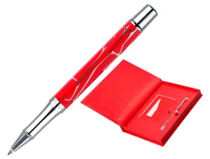 Stylo-bille belius cocktails bloody mary aluminium encre   bleue relief rouge argente    boite design — Non classé