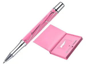 Stylo-bille belius cocktails cosmopolitan aluminium encre  bleue relief rose argente     boite design — Non classé