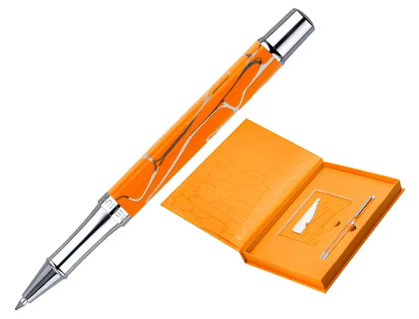 Stylo-bille belius cocktails mimosa aluminium encre bleue  relief orange argente boite   design — Non classé