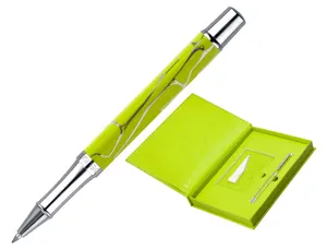 Stylo-bille belius cocktails margarita aluminium encre     bleue relief vert lime        argente boite design — Non classé