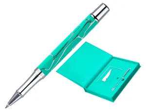 Stylo-bille belius cocktails mojito aluminium encre bleue  relief vert argente boite     design — Non classé