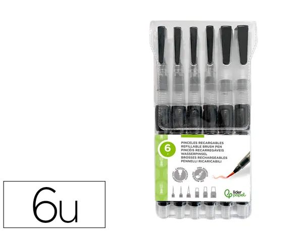 Pinceau liderpapel rechargeable pointes tailles  assorties set 6 unites — Non classé