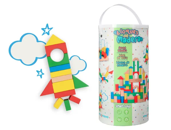 Jeu enfant imaginovo construction blocs bois +12   mois 100 pieces 29x29x3,5 cm — Non classé