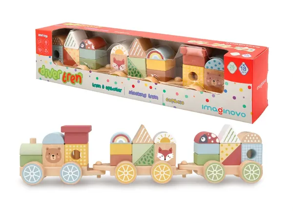 Jeu enfant imaginovo train formes empilables avec roues  bois +18 mois 38x9,5x7,5 cm — Non classé