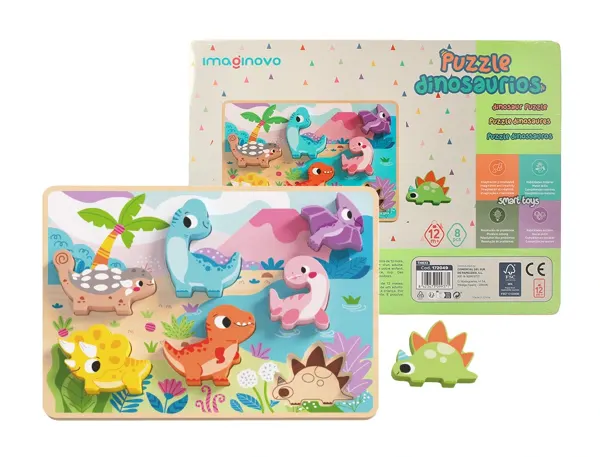 Puzzle enfant imaginovo dinosaures 3d bois +12 mois 8 pieces 29,5x22x1,7 cm — Non classé