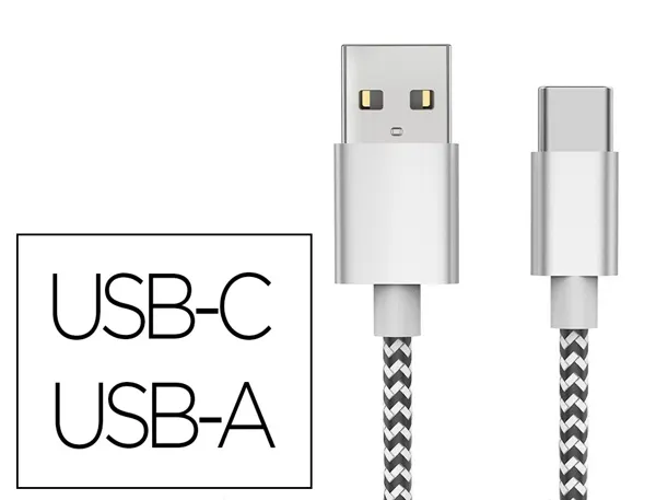 Cable q-connect usb-c vers usb-a nylon longueur 1m       coloris blanc — Non classé