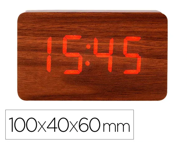 Horloge de bureau q-connect numerique finition bois       lumiere rouge dimensions      100x40x60mm — Non classé