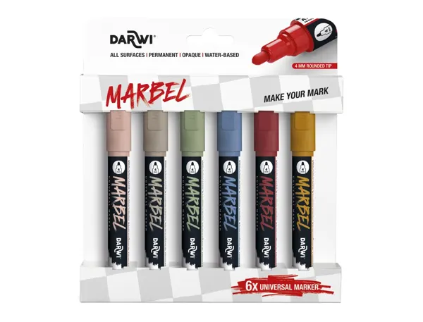 Marqueur darwi marbel universel pointe ronde medium 4mm coloris assortis nature   set 6 unites — Non classé