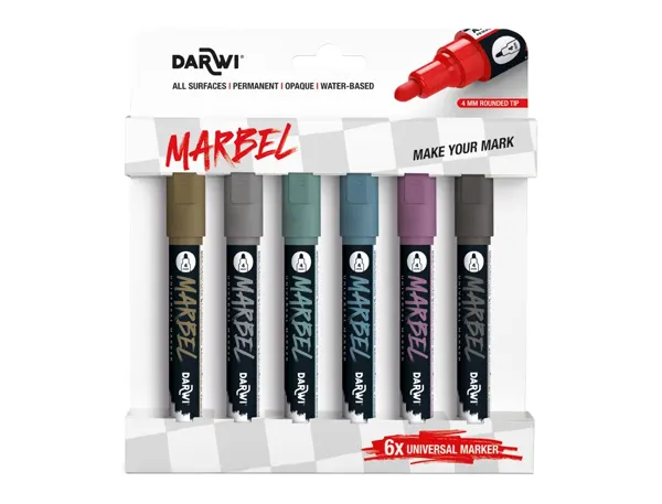 Marqueur darwi marbel universel pointe ronde medium 4mm coloris assortis          metallique set 6 unites — Non classé