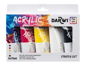 Peinture darwi for you acrylic starter set coloris   assortis primaires tube 75ml  set 5 unites — Non classé