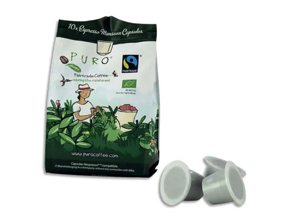 Cafe Puro Monsoon Bio Compatible Nespresso 100% Arabica Fairtrade Sachet 10 Capsules — Services généraux