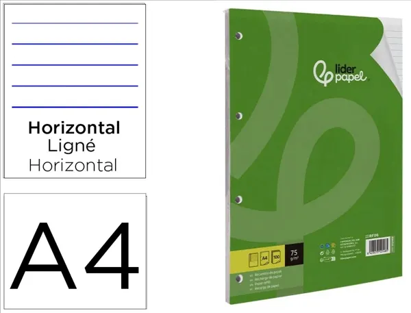 Feuillet mobile liderpapel a4 perfore ligne 75g marge 4     trous paquet 100 feuilles — Non classé