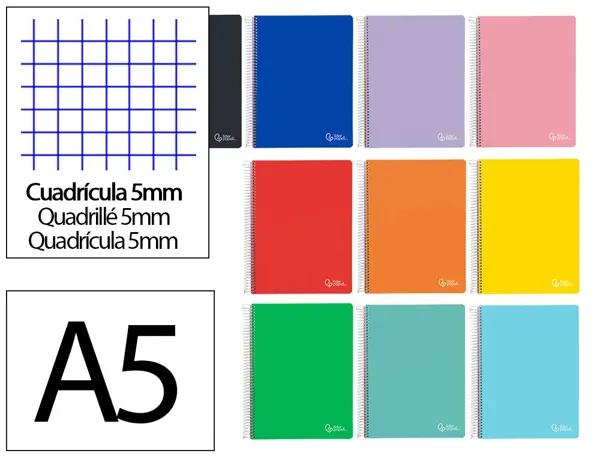 Cahier spirale liderpapel witty a5 couverture rigide    120 feuilles 90g/m2 5x5mm 4   trous perfores coloris — Non classé