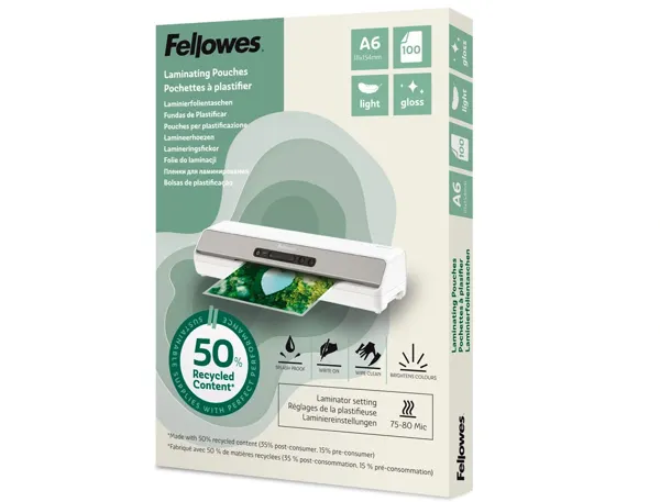 Pochette plastification fellowes brillante format a6  leger coloris transparent     boite 100 unites — Non classé