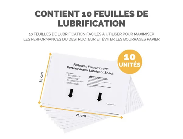 Feuille lubrification fellowes pour destructeurs    performance+ paquet 10 unites — Non classé